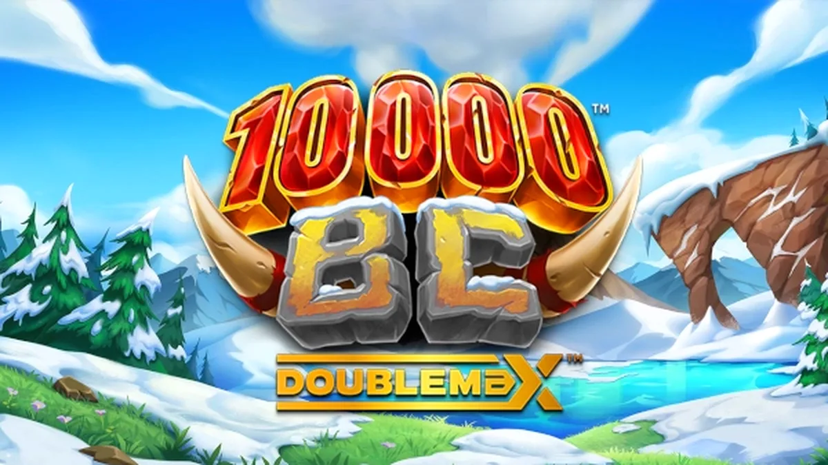 Interface do jogo 10000 BC DoubleMax com símbolos pré-históricos